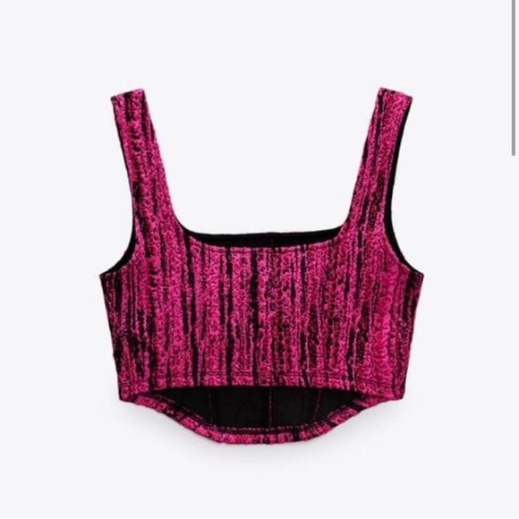 ZARA Hot Pink Textured Corset Crop Top - Picture 6 of 11